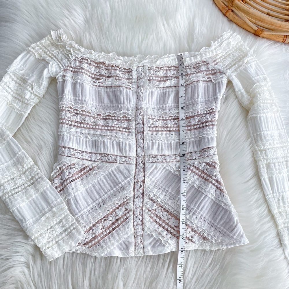 cinq a sept Off-the-Shoulder White Lace Long-Sleeve Top - Picture 12 of 14